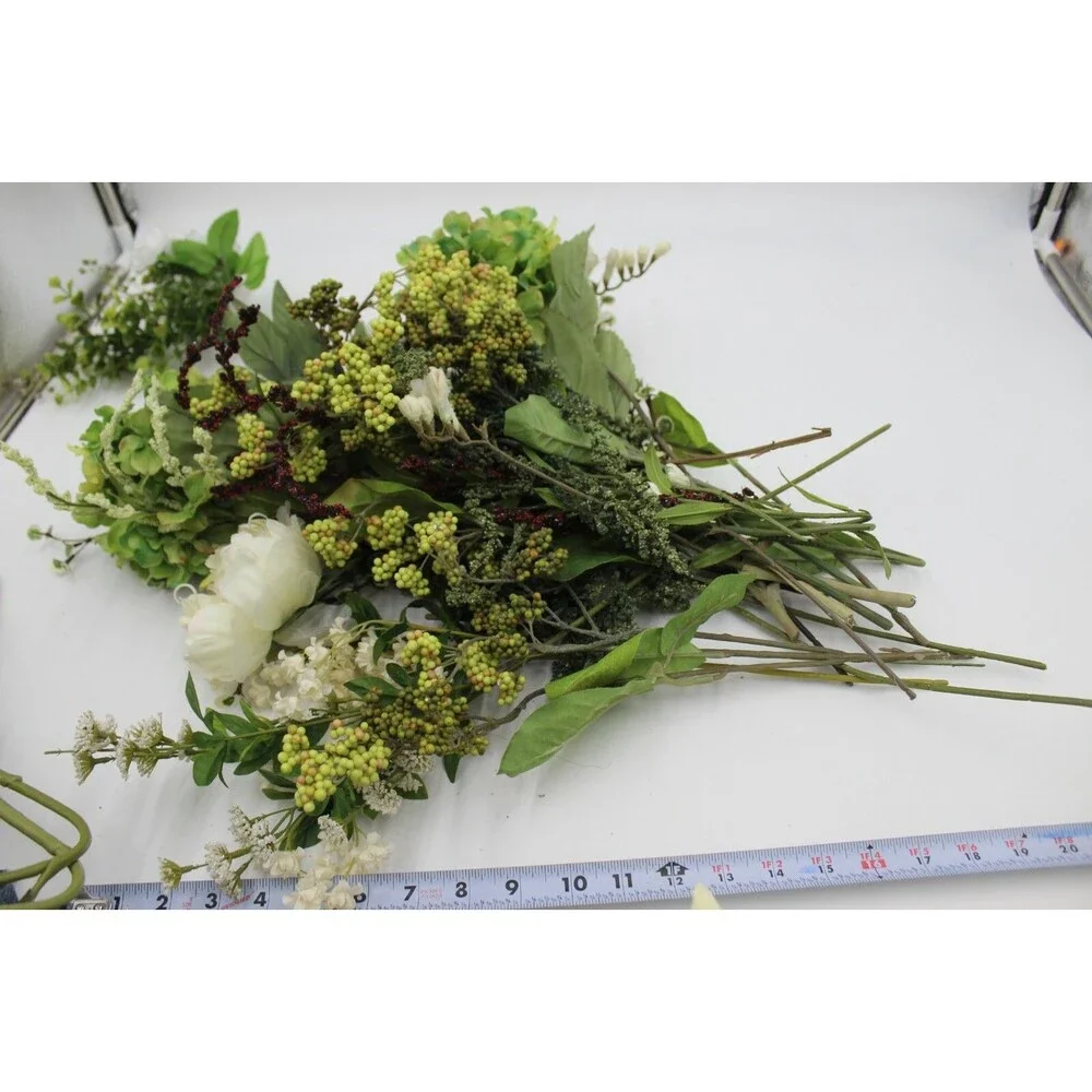 Farmhouse Spring Floral Bouquet ~20 Stems Lot Faux Flowers Cotton White Ivory